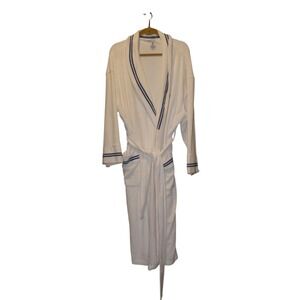 Nautica Robe White Terrycloth‎ Blue Trim Belt Pockets Mens osfa 53" long